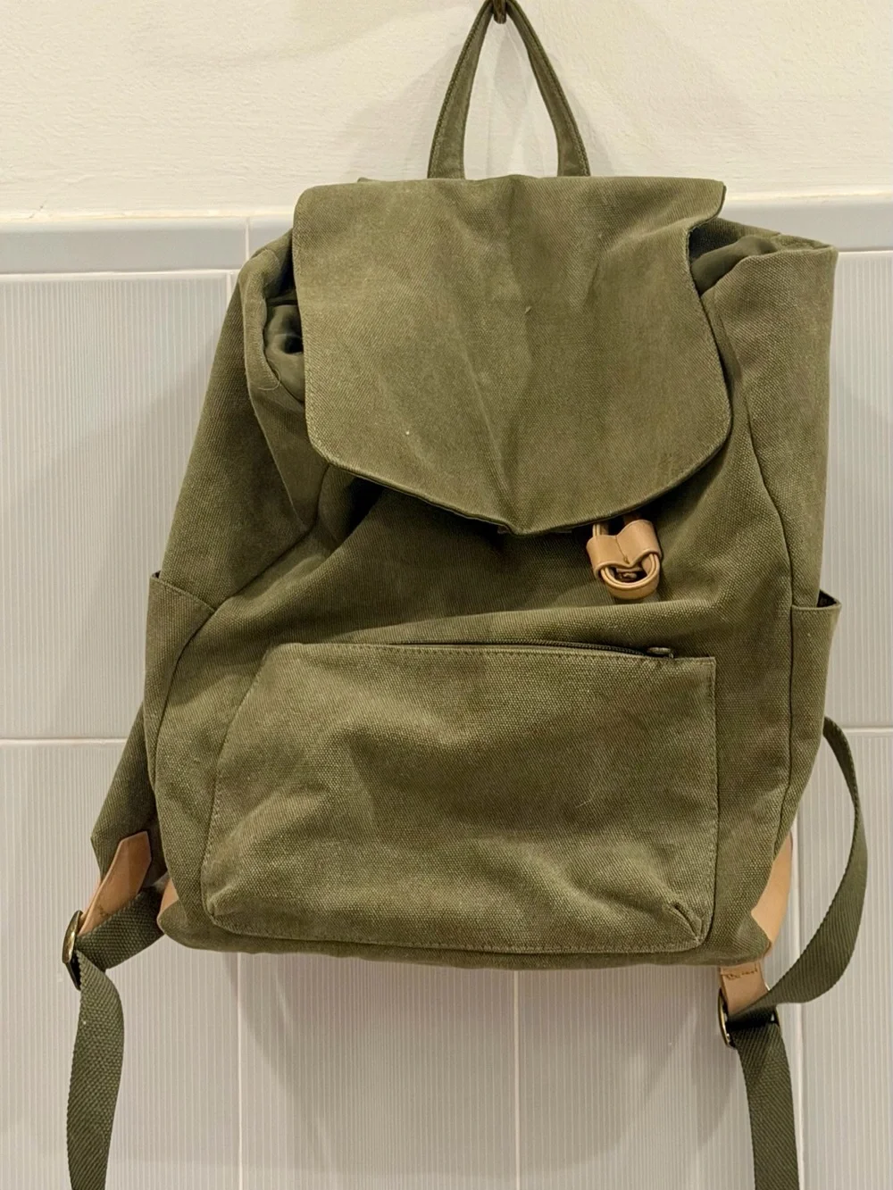 Canvas Flap Backpack in Olive Green